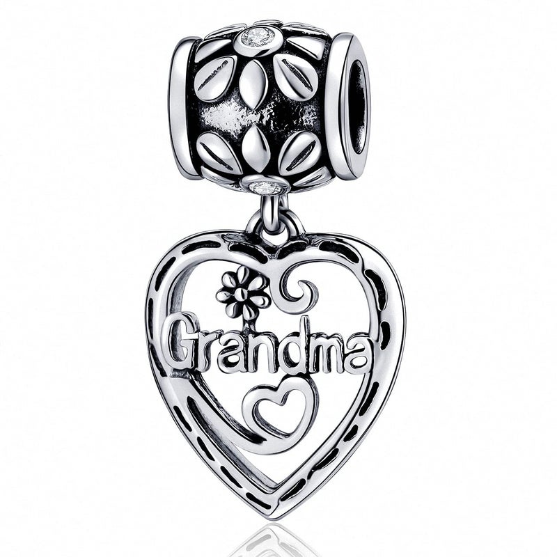 SOUKISS Grandma Heart Charms Authentic 925 Sterling Silver Family Love Charm for Pandora European Bracelet (Dangle) (Grandma Heart Dangle) - Image 1